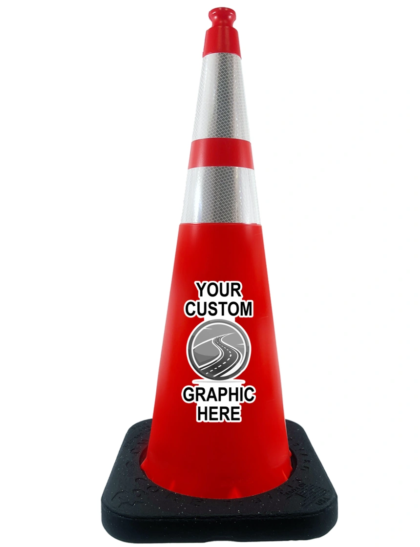 36\", 10.0 lbs, TrafFix Devices Enviro-Cone Traffic Cone w/ 6\" \u0026 4\" Reflective Collars, Orange with Full Color Custom Graphic on Both Sides (2X)