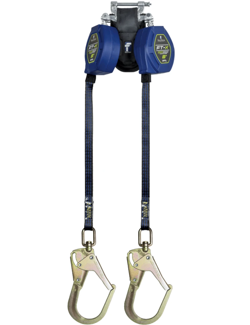 FallTech 8\u0027 FT-X® EdgeCore™ Class 2 Leading Edge Personal SRL-P, Twin-leg with Steel Swivel Rebar Hooks with SpeedLink™