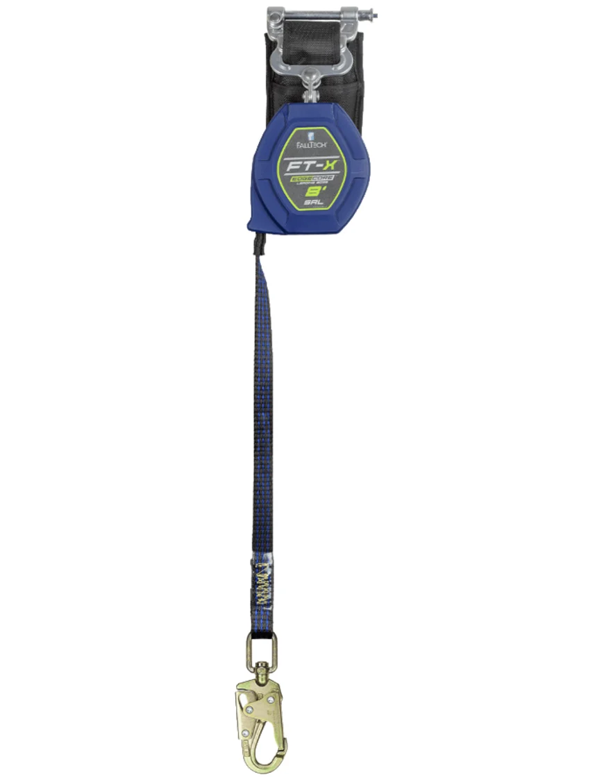 Falltech 8\u0027 Ft-X Edgecore Class 2 Leading Edge Personal Srl-P, Single-Leg w/ Steel Swivel Snap Hook