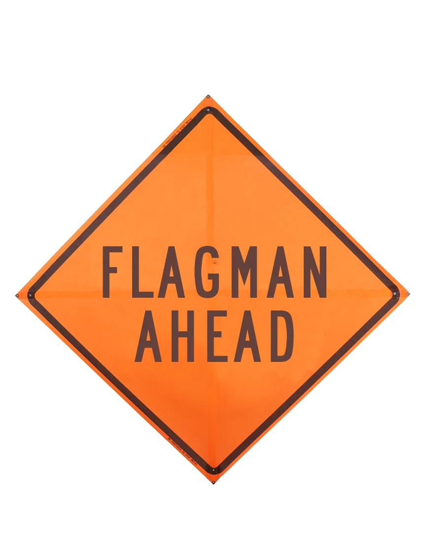 Flagman Ahead Sign Sewn Pockets Mesh 48\" X 48\"