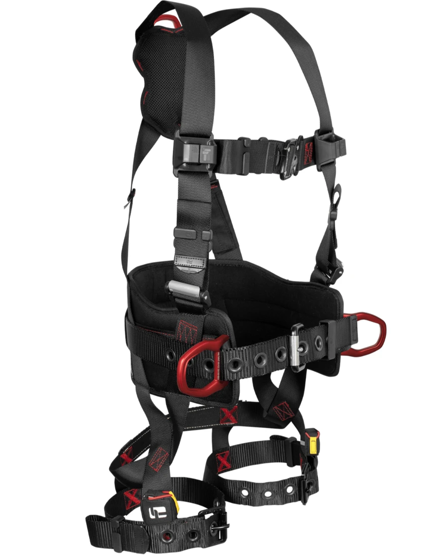 FallTech FT-Iron® 3D Construction Belted Full Body Harness, Tongue Buckle Leg Adjustments, L-XL (Large - XL)
