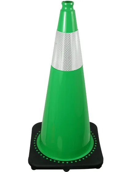 Green 28 inch 7 lbs JBC Black Base Traffic Cone with 6\" Reflective Collar