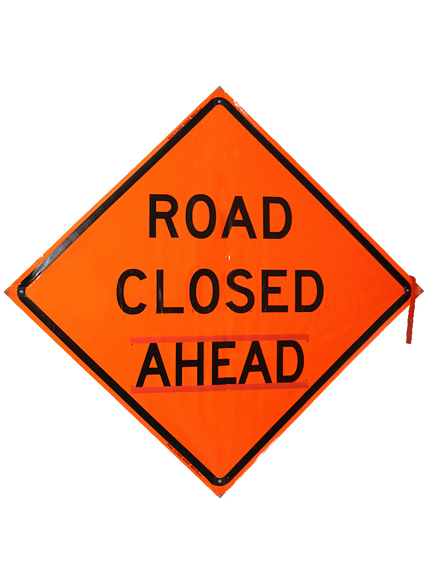 48\", Heavy Duty, Non-Reflective Roll Up Sign w/ Velcro For Overlays, Road Closed Ahead