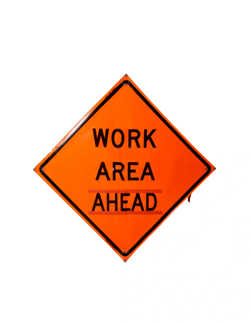 36\", Heavy Duty, Non-Reflective Roll Up Sign w/ Velcro For Overlays, Work Area Ahead