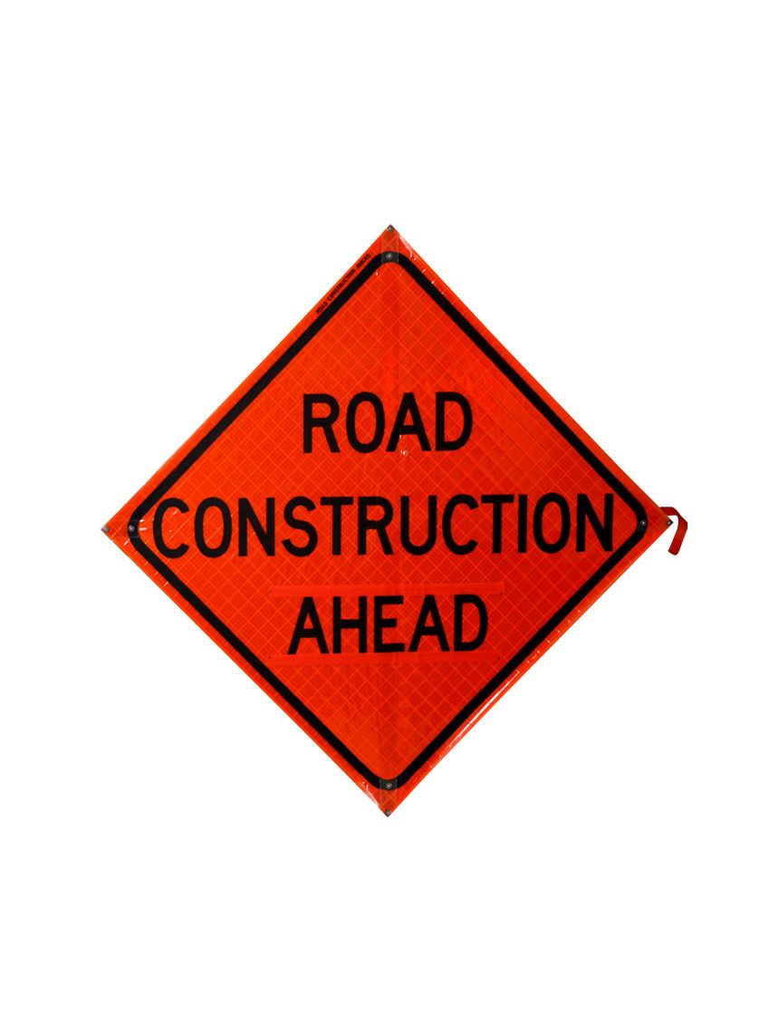 36\", Heavy Duty, Reflective Roll Up Sign w/ Velcro For Overlays, Road Construction Ahead