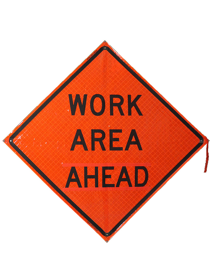 48\", Heavy Duty, Reflective Roll Up Sign w/ Velcro For Overlays, Work Area Ahead