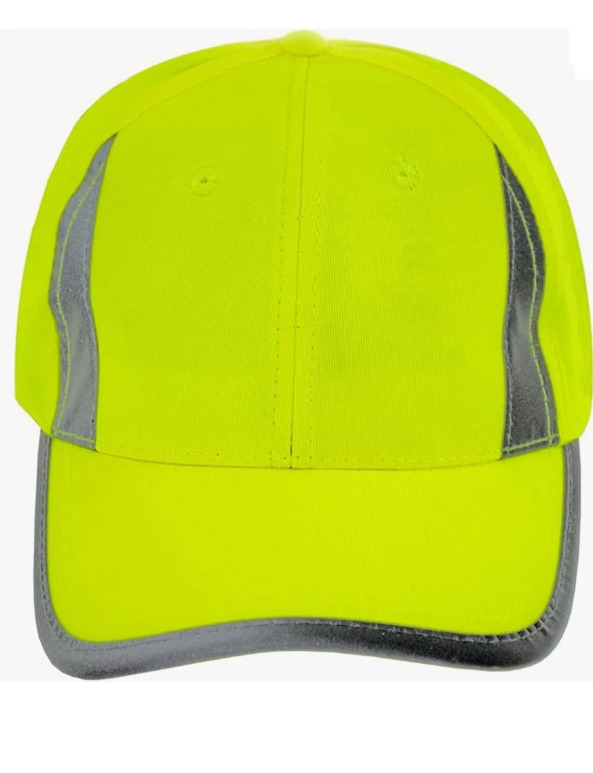 High Visibility Lime Baseball Cap with Reflective Trim