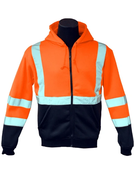 Class 3, Orange, Hooded Full Zipper Sweatshirt, 3Xl w/ Single Color Graphic