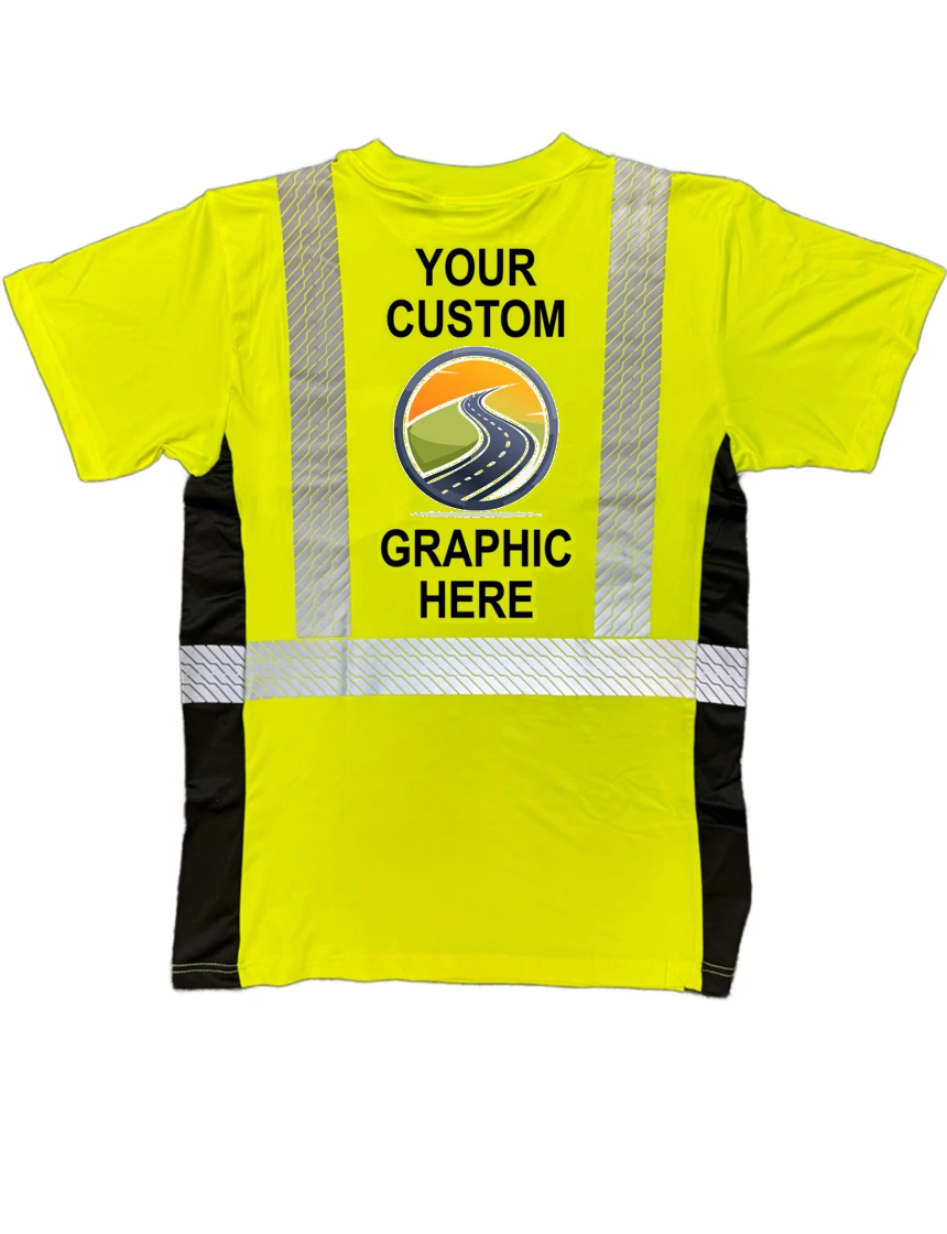 Liberty HiVizGard™ Lime Class 2 Short Sleeve T-Shirt w/Black Sides, XL with Full Color Custom Graphic
