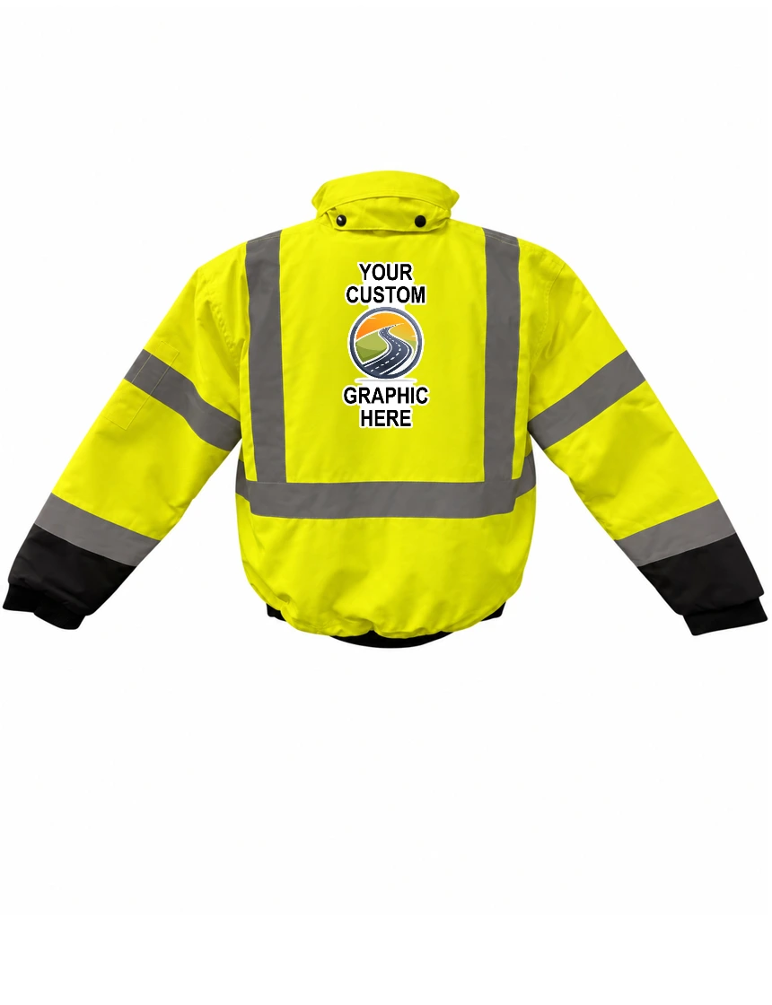 Liberty Safety, HiVizGard, Lime, Class 3 Waterproof Insulated Bomber Jacket, Size: 3XL with Custom Full Color Graphic