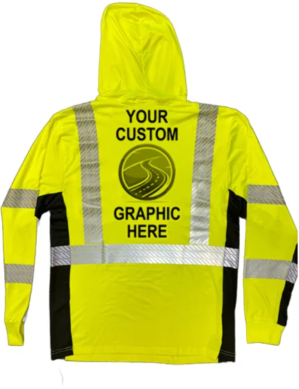 Liberty Safety HiVizGard™ Lime Class 3 Long Sleeve, Hooded, T-Shirt w/Black Sides, Large with Single Color Custom Graphic