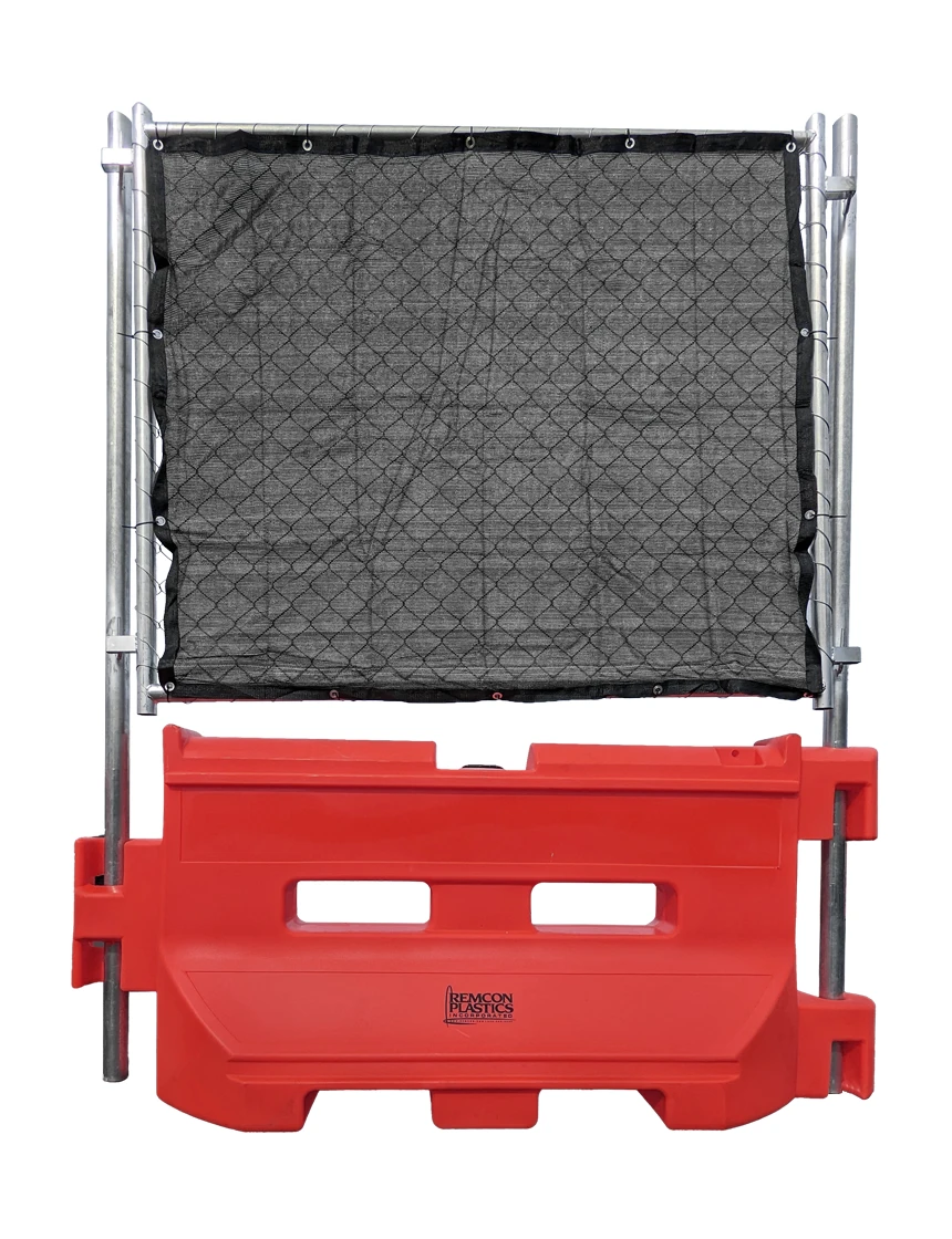Red 36\" Construction Barricade w/ Onepro Fence Panel \u0026 Black Privacy Fence