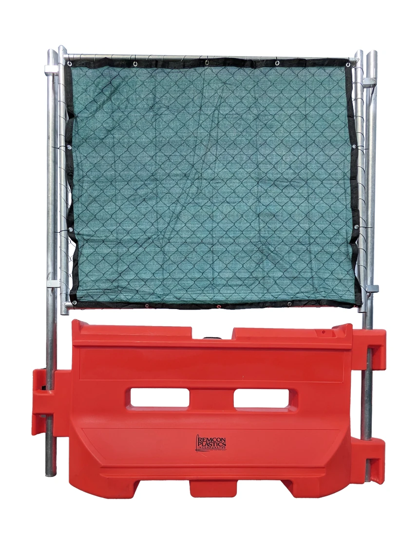 Red 36\" Construction Barricade w/ Onepro Fence Panel \u0026 Green Privacy Fence