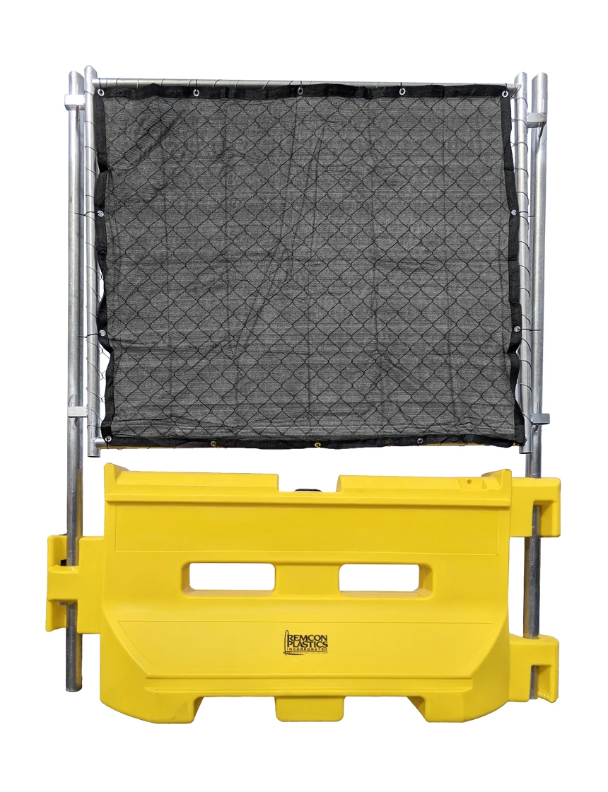 Yellow 36\" Construction Barricade w/ Onepro Fence Panel \u0026 Black Privacy Fence