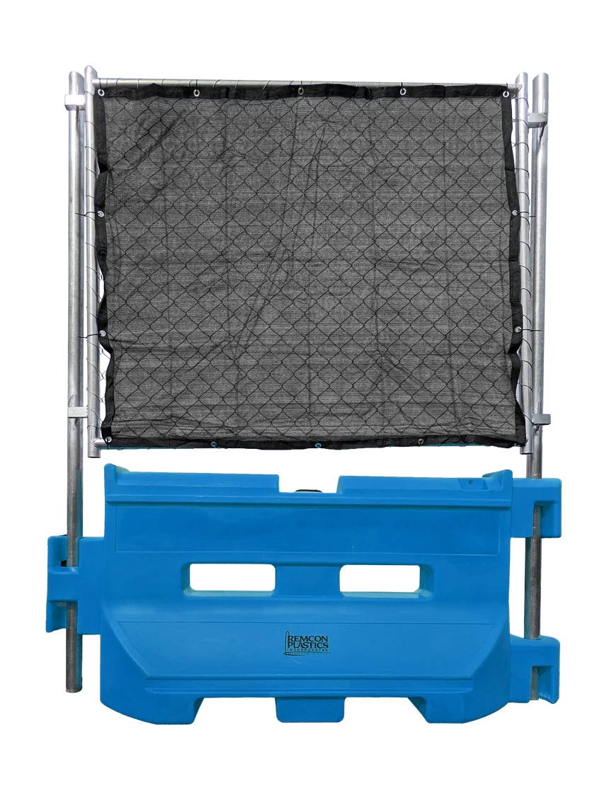 Bright Blue 36\" Construction Barricade w/ One Pro Fence Fence Panel \u0026 Black Privacy Screen