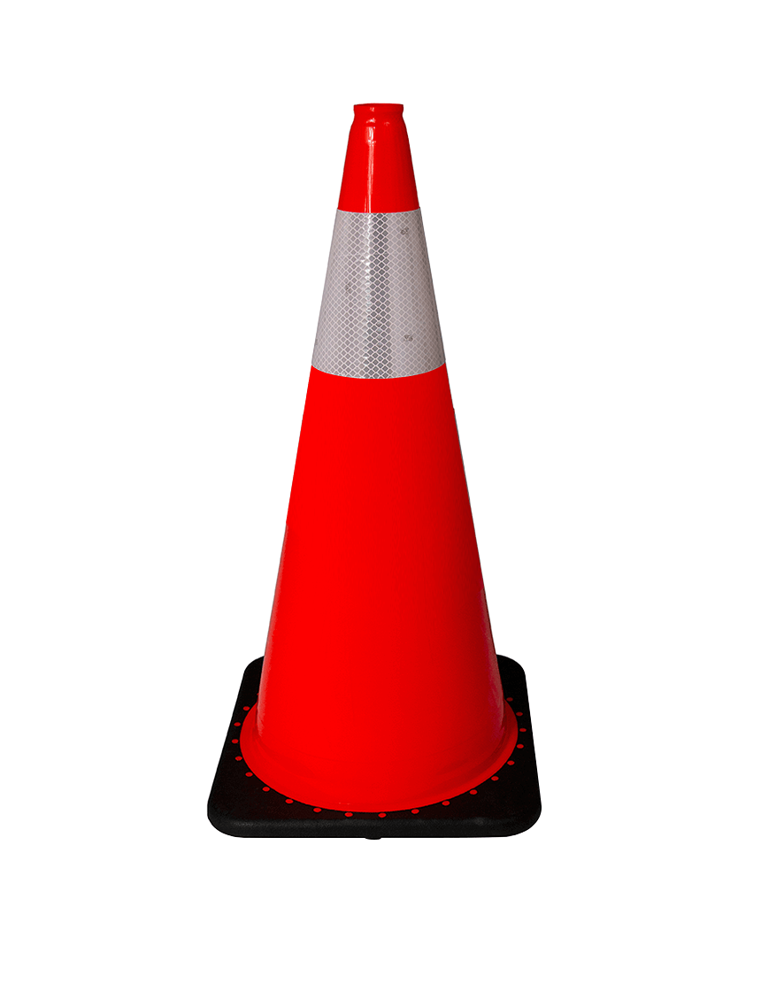 Orange 28\" 5.5 lbs JBC Black Base Traffic Cone w/ 6\" Reflective Collar