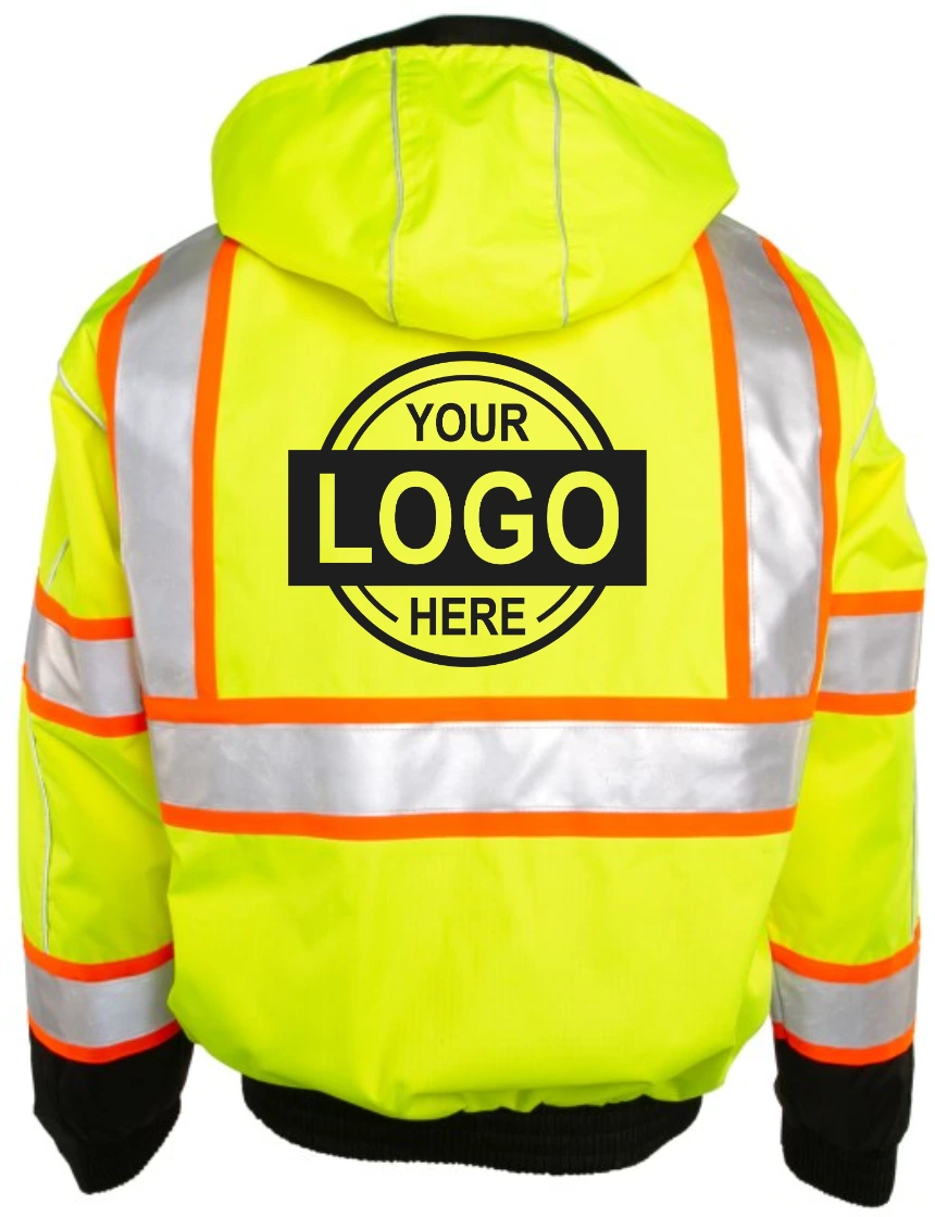Kishigo, Premium Brilliant Series, Lime, Class 3 \"Bomber Jacket\", Size: XL with Custom Single Color Graphic