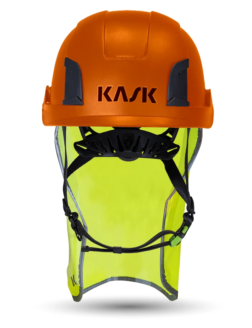 Orange KASK Zenith X2 ANSI Safety Helmet with 10\" Neck Protector (Yellow Fluorescent)
