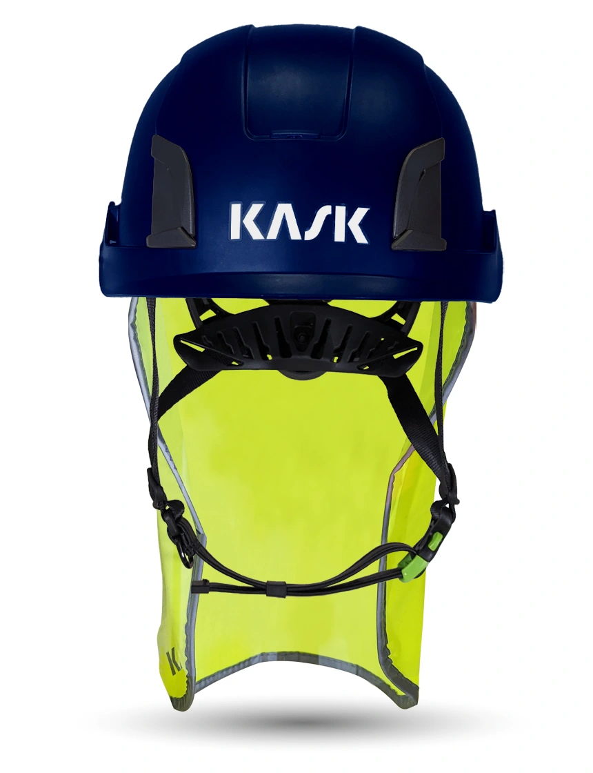 Blue Kask Zenith X2 ANSI Safety Helmet with 10\" Neck Protector (Yellow Fluorescent)