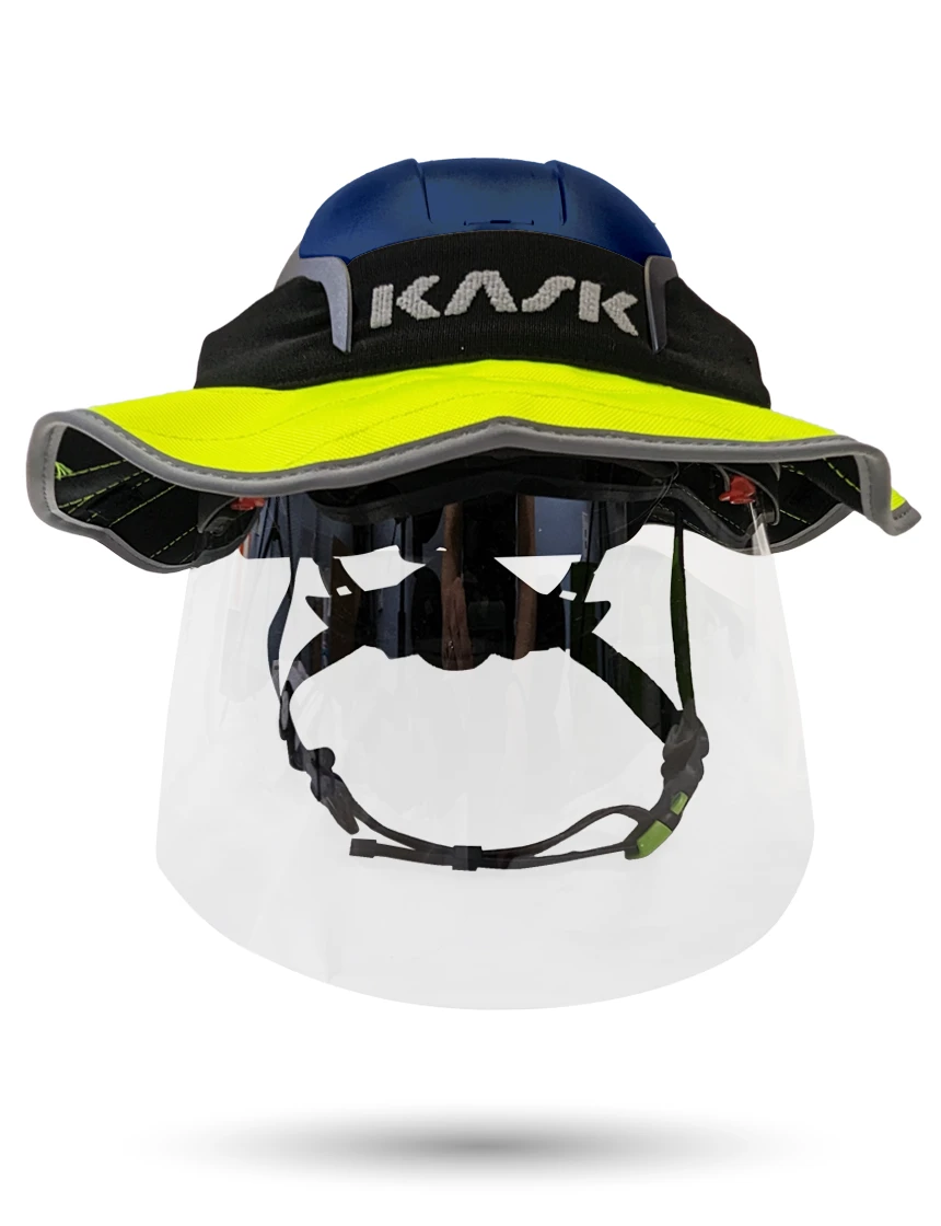 Blue Kask Zenith X2 ANSI Safety Helmet with Full-Face Shield \u0026 Brim Kit (Clear) \u0026 360-degree Sun Shield (Yellow Fluorescent)