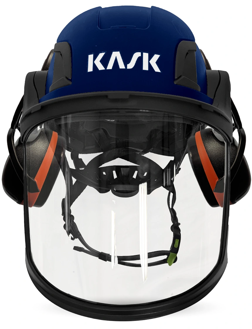 Blue Kask Zenith X2 ANSI Safety Helmet with Full-Face Visor Kit (Clear) \u0026 Orange Ear Muffs (High Noise Reduction - 29-31 dB)