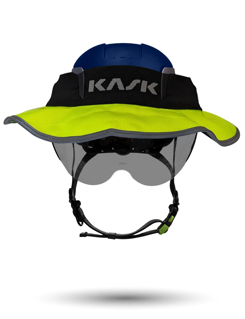 Blue Kask Zenith X2 ANSI Safety Helmet with Half-Face Visor Kit (Smoke) \u0026 360-degree Sun Shield (Yellow Fluorescent)