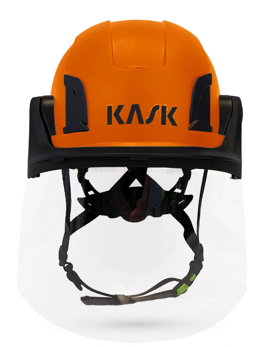 Orange KASK Zenith X2 ANSI Safety Helmet with Full Face Shield \u0026 Brim Kit (Clear)