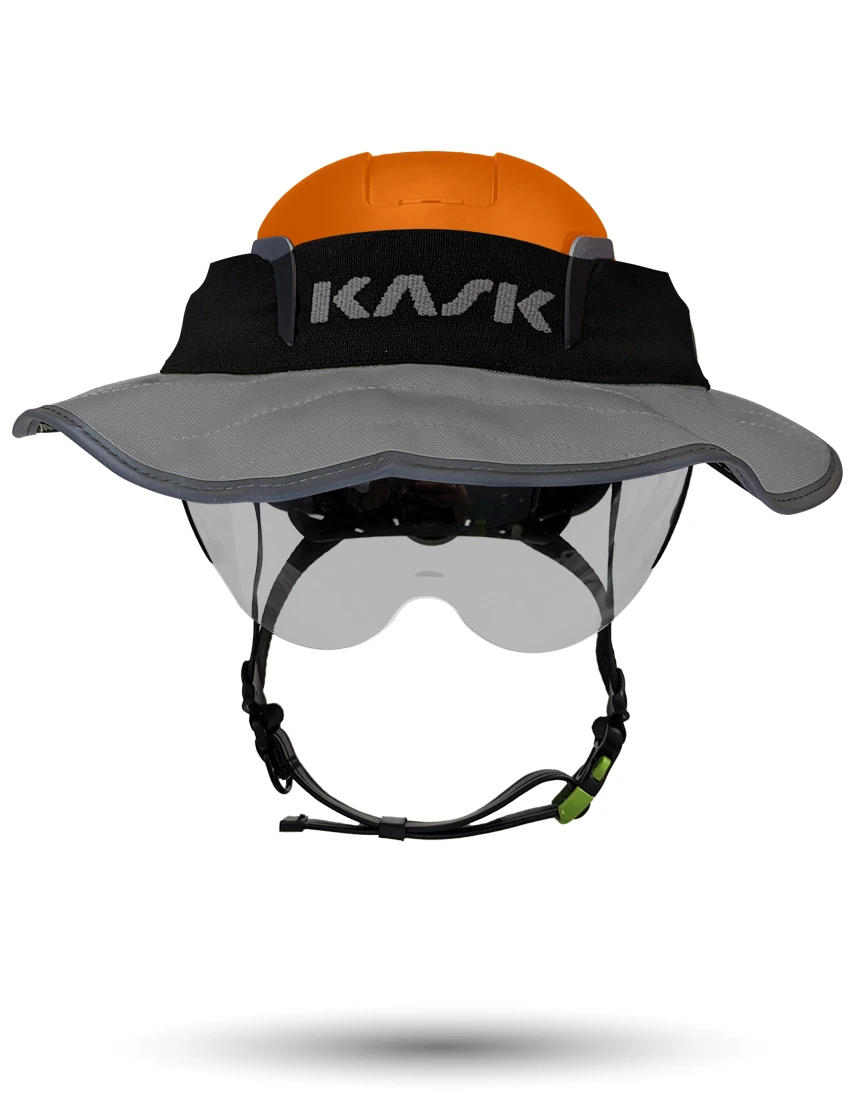 Orange KASK Zenith X2 ANSI Safety Helmet with Half-Face Visor Kit (Silver Mirror) \u0026 360-degree Sun Shield (Anthracite Gray)