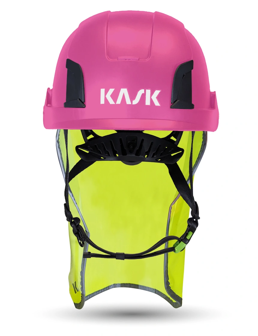 Pink KASK Zenith X2 ANSI Safety Helmet with 10\" Neck Protector (Yellow Fluorescent)