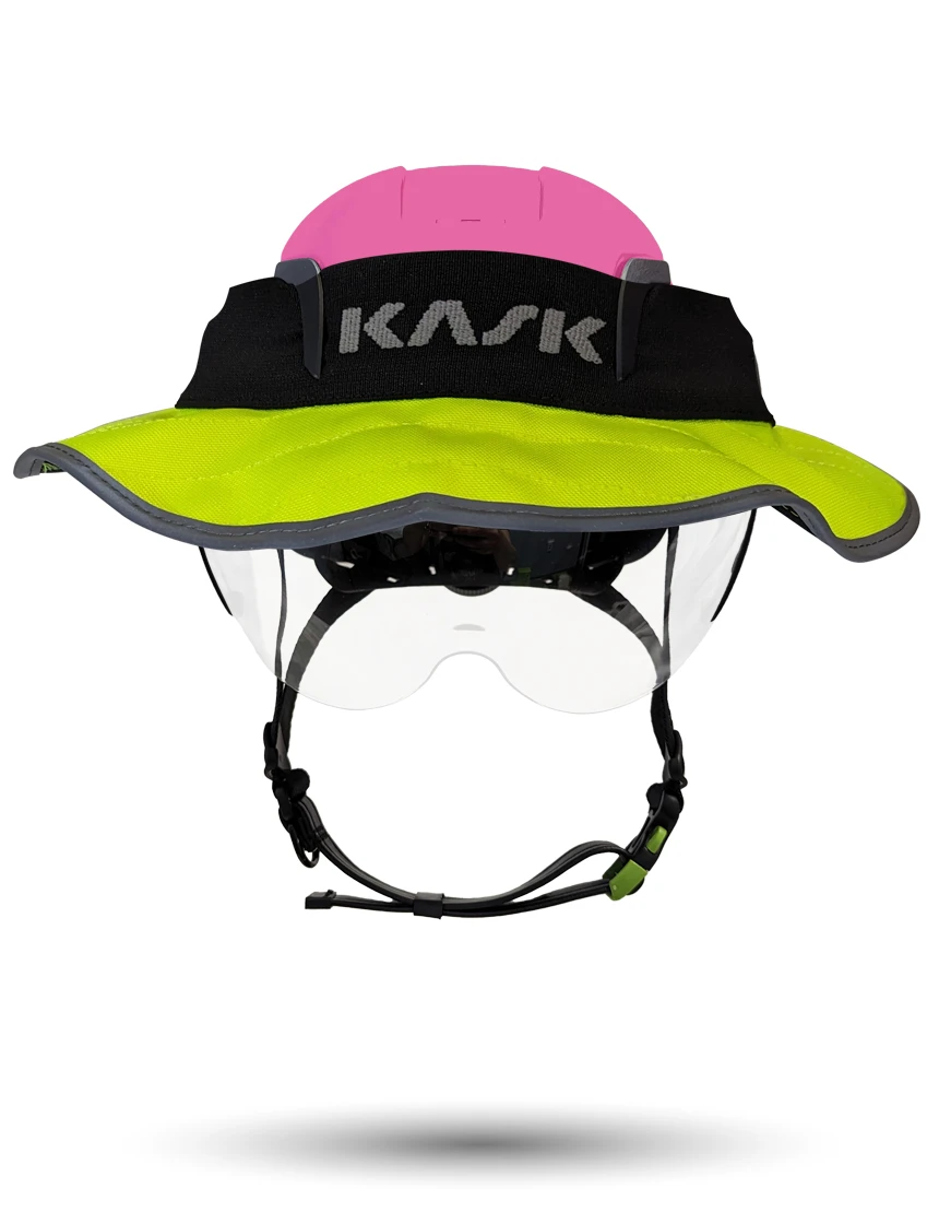 Pink KASK Zenith X2 ANSI Safety Helmet with Half-Face Visor Kit (Clear) \u0026 360-degree Sun Shield (Yellow Fluorescent)