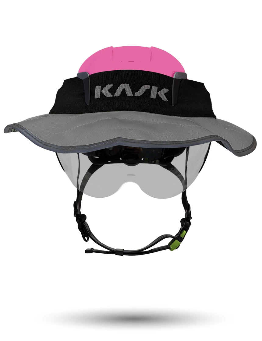 Pink KASK Zenith X2 ANSI Safety Helmet with Half-Face Visor Kit (Silver Mirror) \u0026 360-degree Sun Shield (Anthracite Gray)