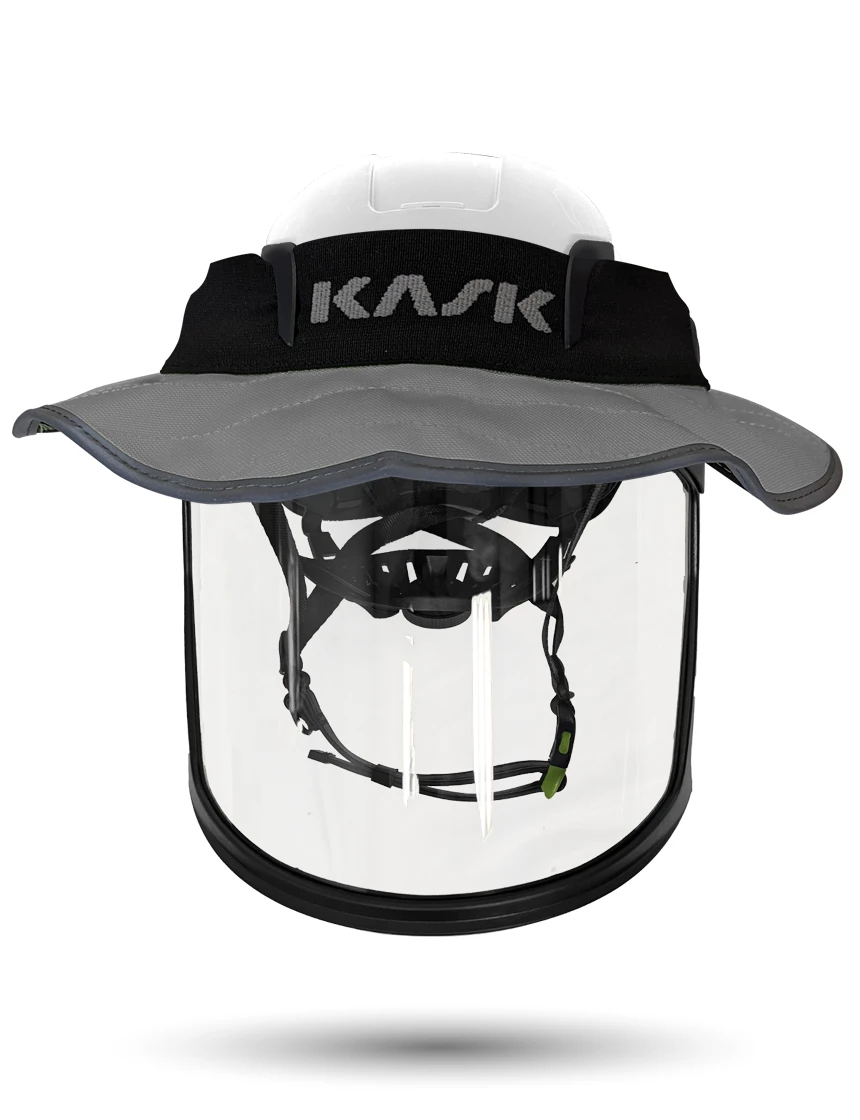 White KASK Zenith X2 ANSI Safety Helmet with Full-Face Visor Kit (Clear) \u0026 360-degree Sun Shield (Anthracite Gray)