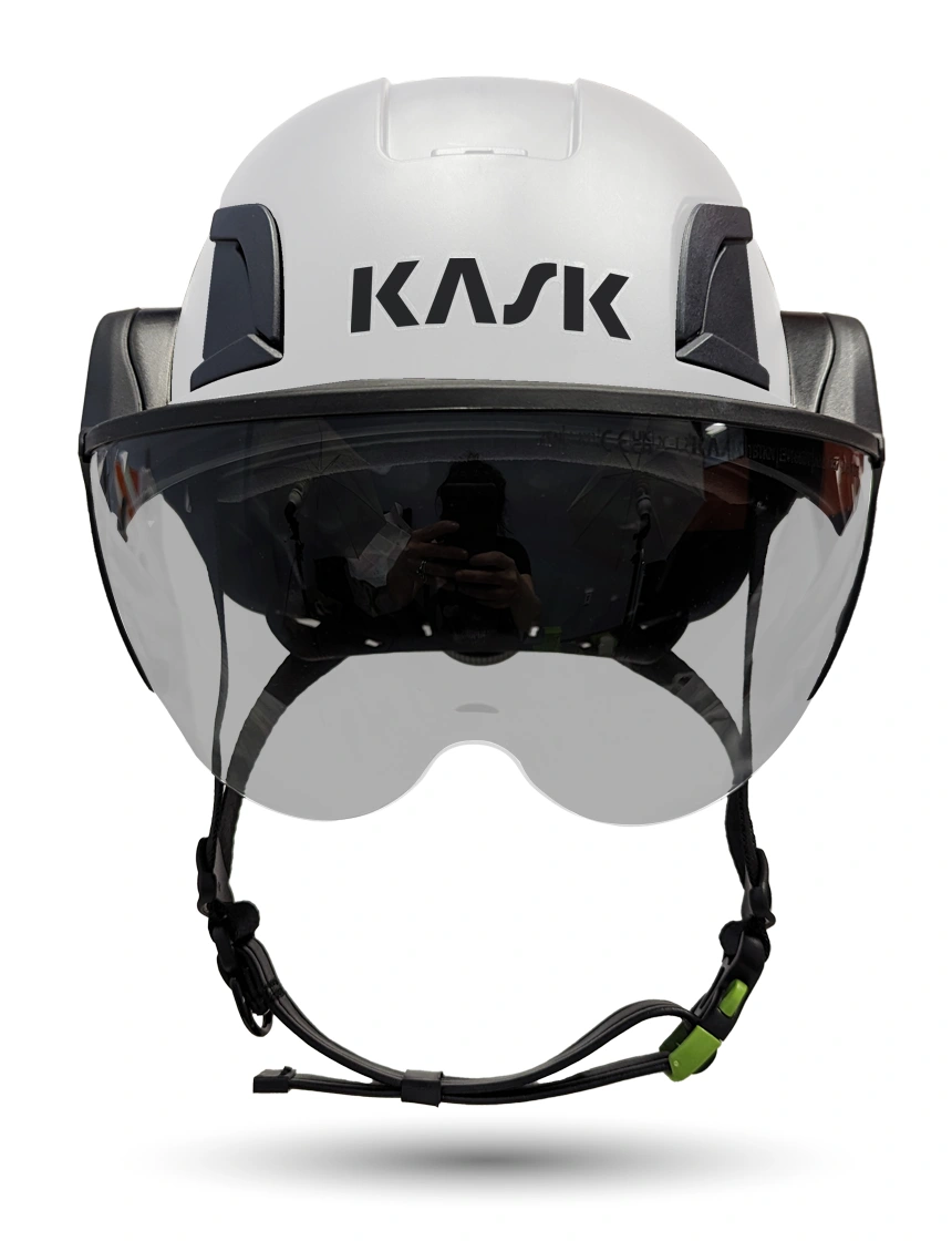 White KASK Zenith X2 ANSI Safety Helmet with Half Face Visor Kit (Silver Mirror)