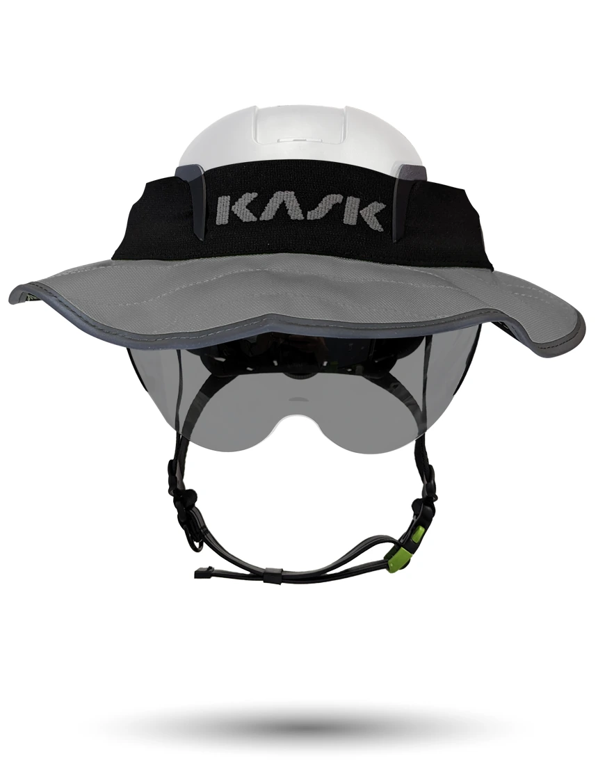 White KASK Zenith X2 ANSI Safety Helmet with Half-Face Visor Kit (Smoke) \u0026 360-degree Sun Shield (Anthracite Gray)