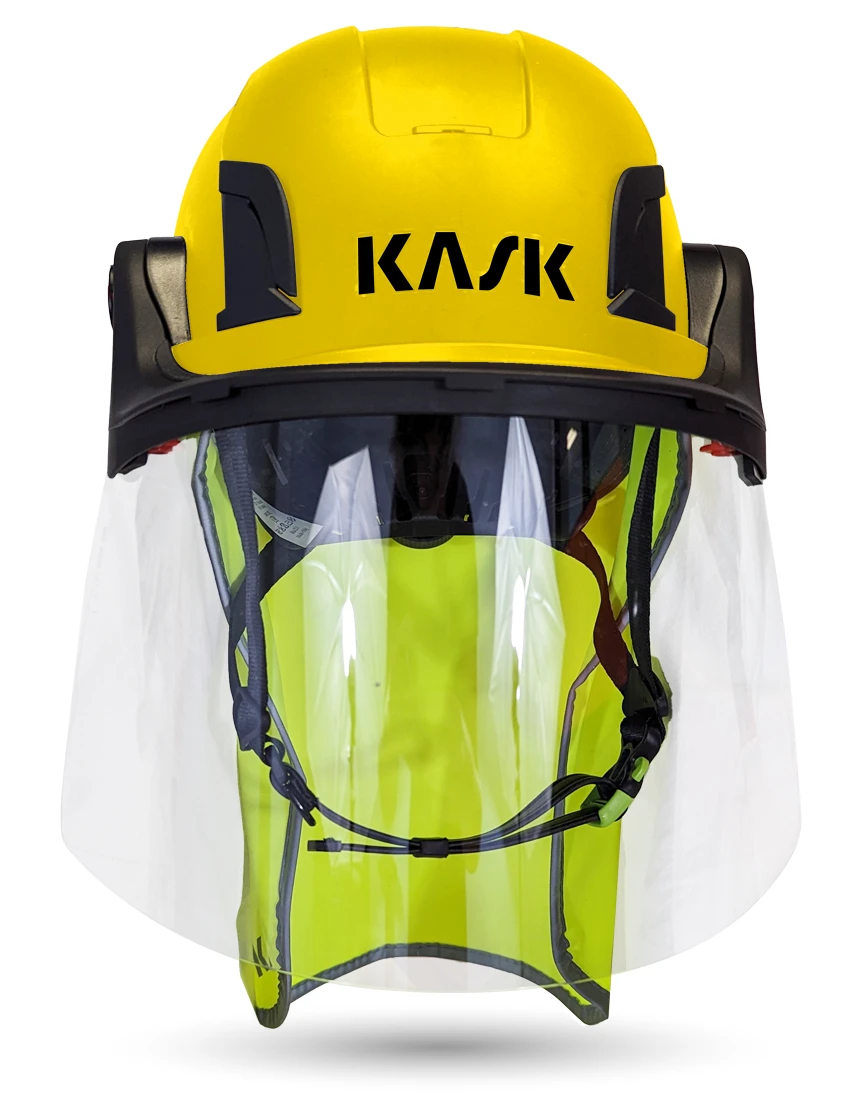 Yellow Kask Zenith X2 ANSI Safety Helmet with Full-Face Shield \u0026 Brim Kit (Clear) \u0026 10\" Neck Protector (Yellow Fluorescent)