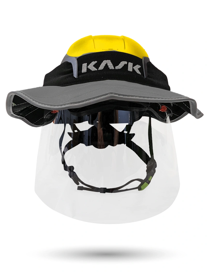 Yellow Kask Zenith X2 ANSI Safety Helmet with Full-Face Shield \u0026 Brim Kit (Clear) \u0026 360-degree Sun Shield (Anthracite Gray)