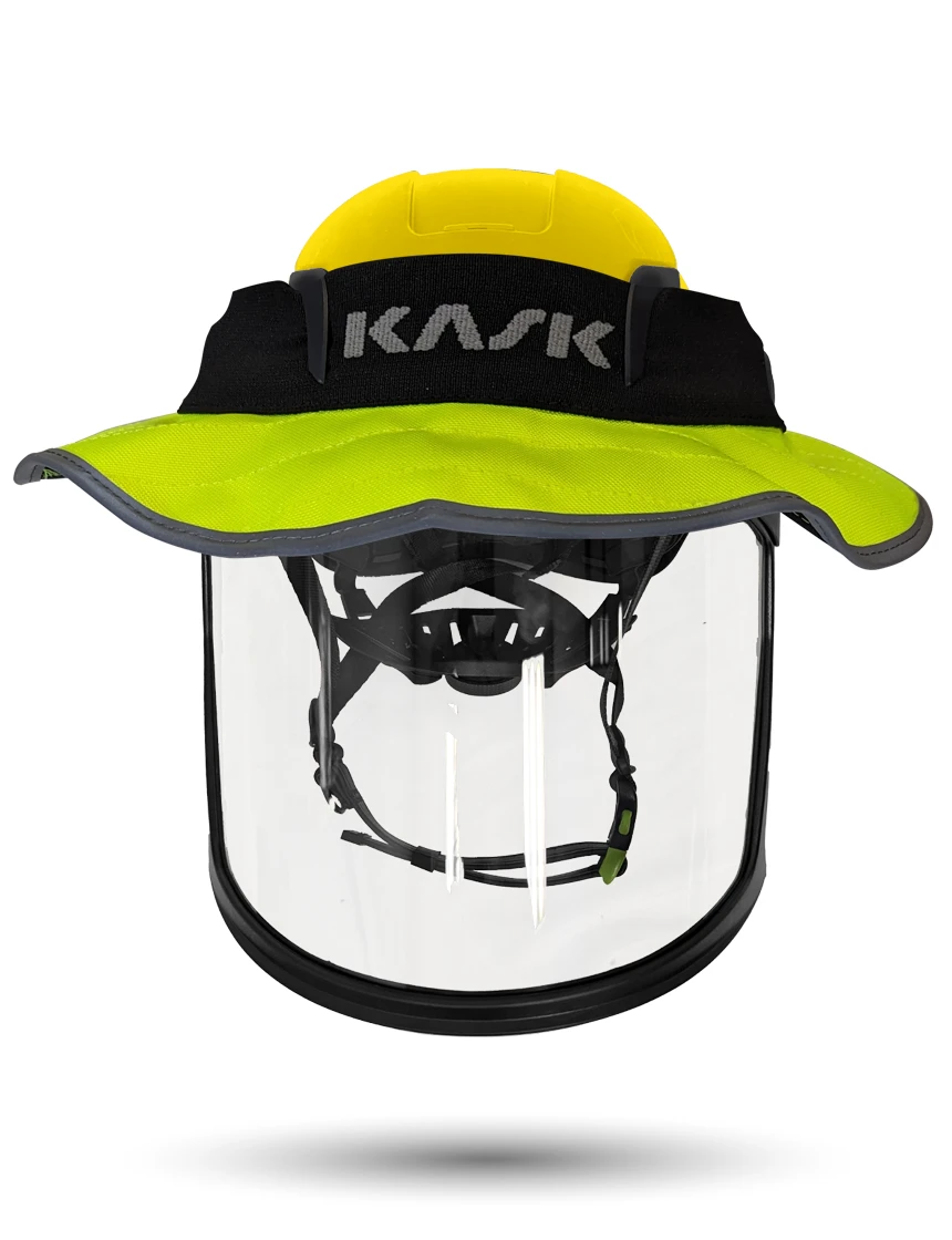 Yellow Kask Zenith X2 ANSI Safety Helmet with Full-Face Visor Kit (Clear) \u0026 360-degree Sun Shield (Yellow Fluorescent)