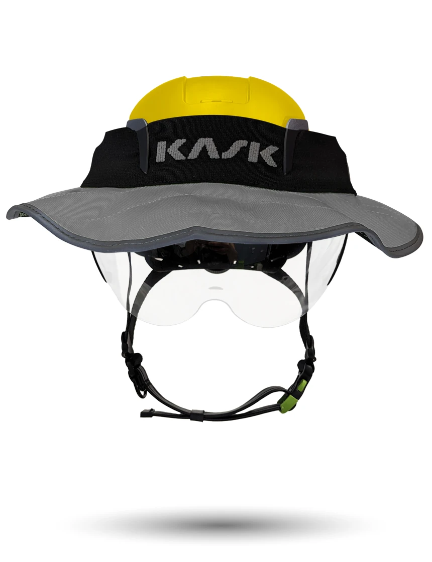 Yellow Kask Zenith X2 ANSI Class E Safety Helmet w/ Half-Face Visor Kit (Clear) \u0026 360-Degree Sun Shield (Anthracite Gray)