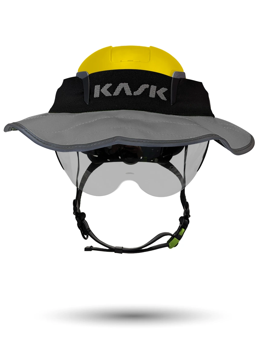 Yellow Kask Zenith X2 ANSI Safety Helmet with Half-Face Visor Kit (Silver Mirror) \u0026 360-degree Sun Shield (Anthracite Gray)