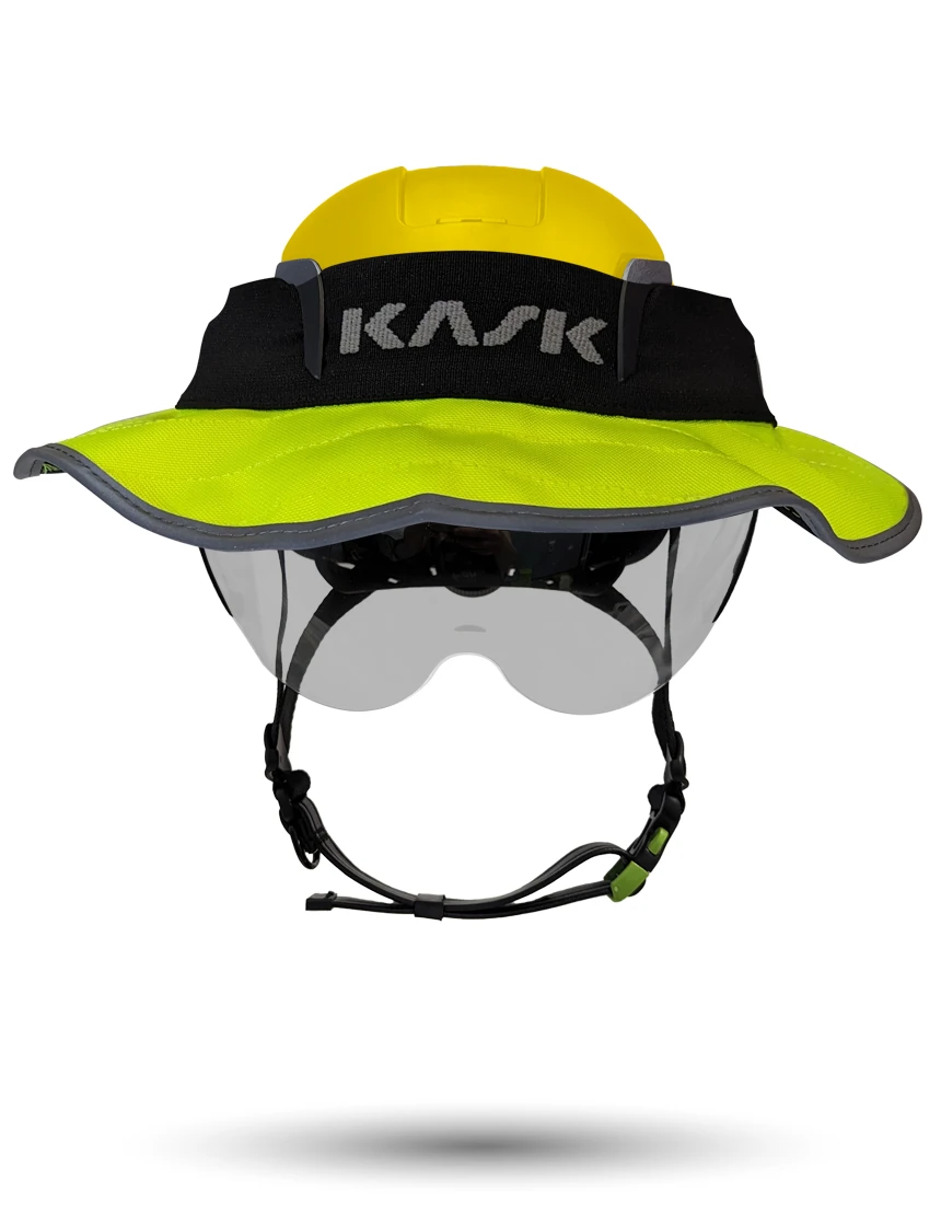 Yellow Kask Zenith X2 ANSI Safety Helmet with Half-Face Visor Kit (Silver Mirror) \u0026 360-degree Sun Shield (Yellow Fluorescent)