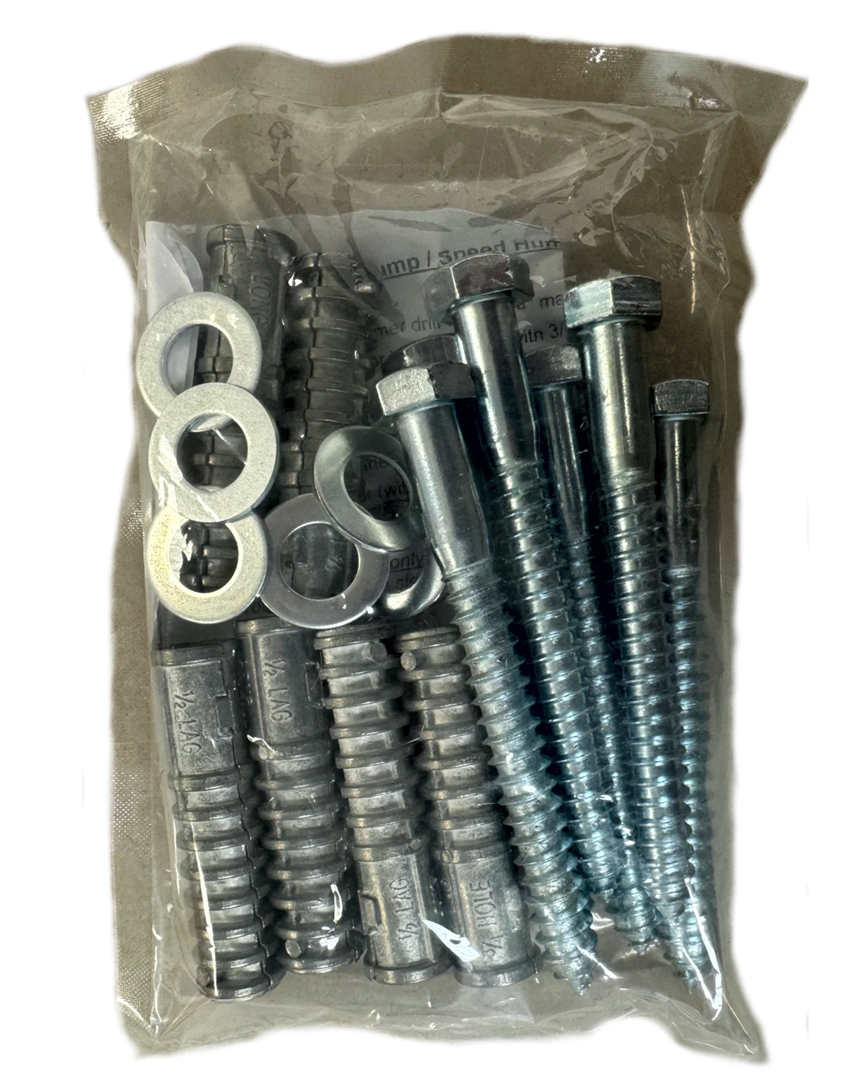 Bag Of Six (6) 5\" X 1/2\" Lag Bolts, Anchors \u0026 Washers Per Bag For Speed Bump Installation