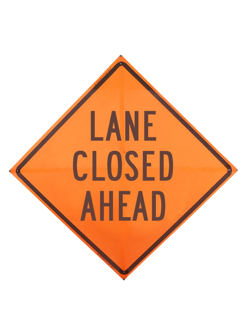 Lane Closed Ahead Sign Sewn Pockets Mesh 48\" X 48\"