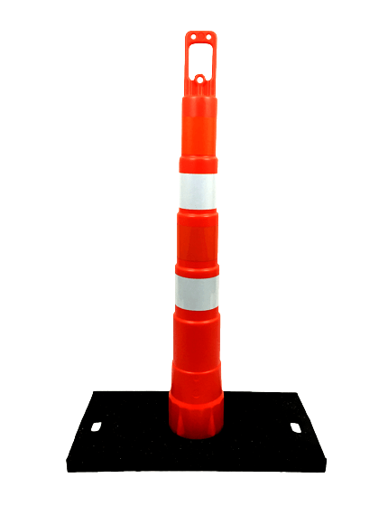42\" Channelizer Cone with Four (4) 4\" EG Reflective Collar and 30 Lb. Recycled Rubber Base