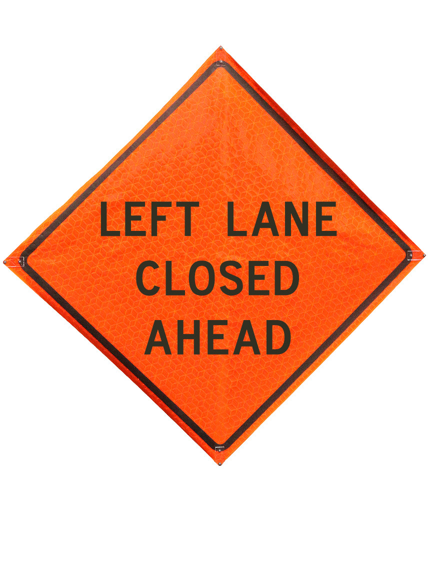 48\", Heavy Duty, Marathon Reflective Roll Up Sign, Left Lane Closed Ahead