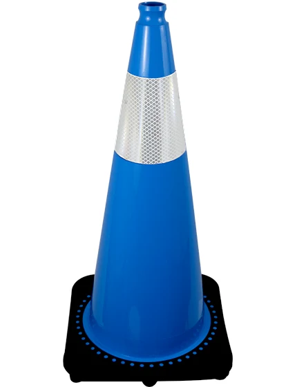 Light Blue 28 inch 7 lbs JBC Black Base Traffic Cone with 6\" Reflective Collar