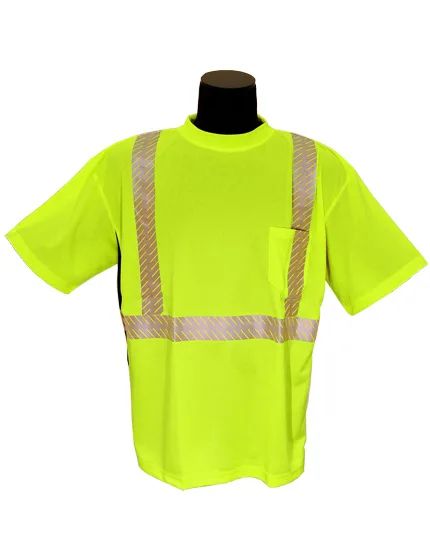 Lime, Premium, High Visibility Microfiber Polyester Class 2 T-Shirt, Large w/ Full Color Graphic