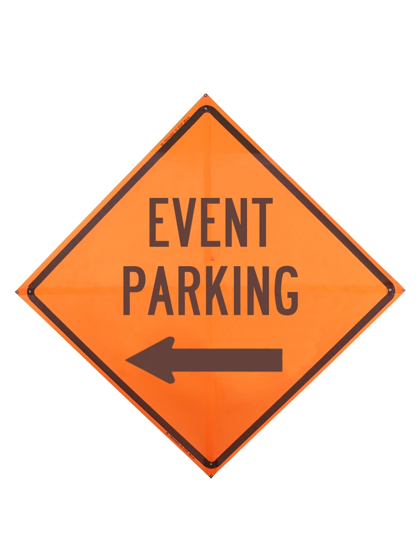 Event parking left arrow sign sewn pockets Mesh 48 inch x 48 inch