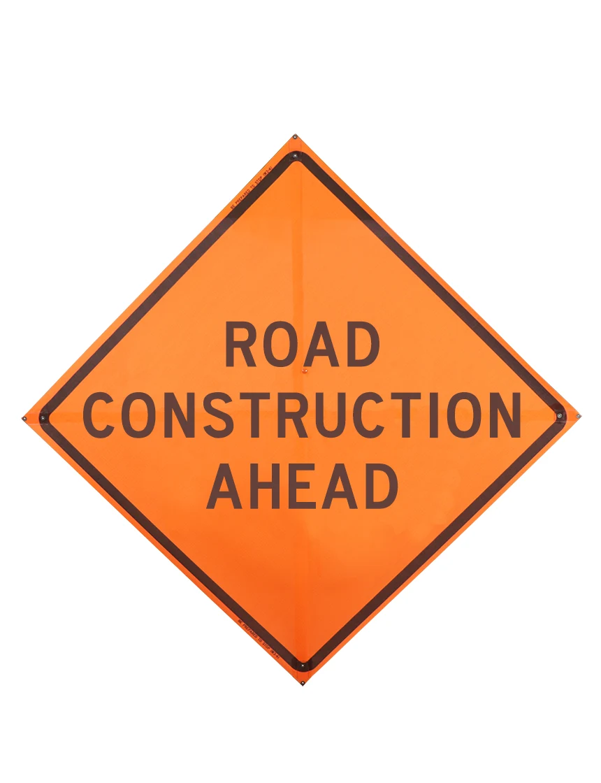 Road construction ahead sign plastic pockets Mesh 36 inch x 36 inch
