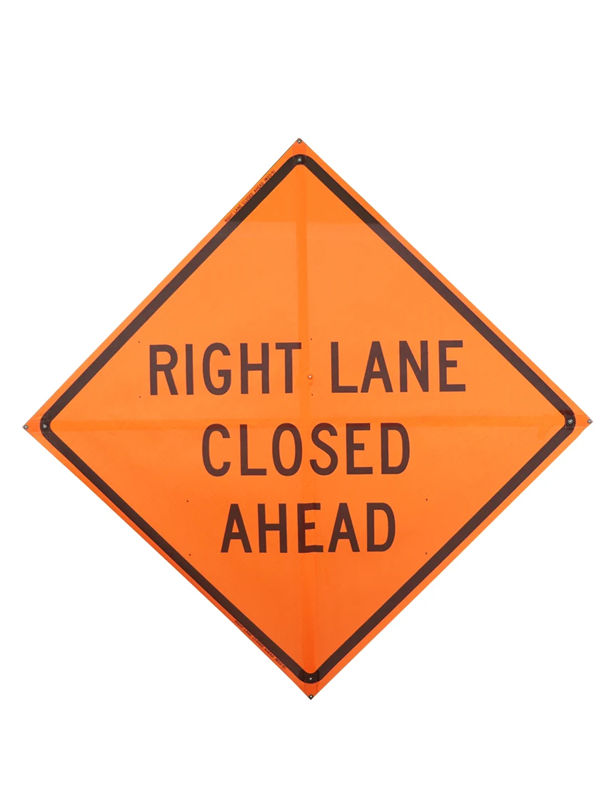 Right lane closed ahead sign sewn pockets Mesh 36 inch x 36 inch