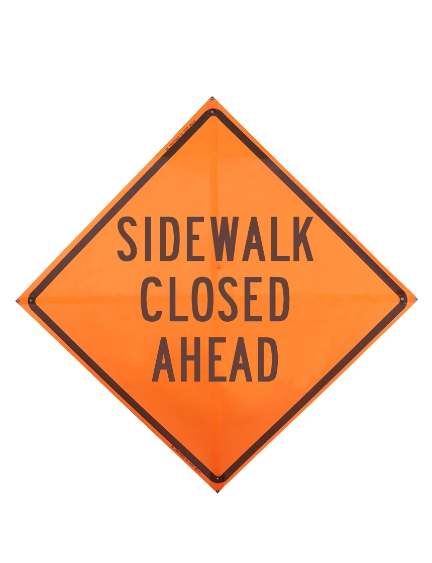 Sidewalk closed ahead sign sewn pockets Mesh 36 inch x 36 inch